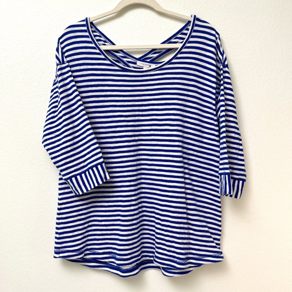 T by Talbots Scoop Neck 3/4 Sleeve Blue White Stripes Blouse Styled Back 1X